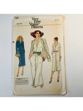 70s Very Easy Vogue 7291 Size 8-10 Front Button Shirtdress Jacket Pattern Uncut